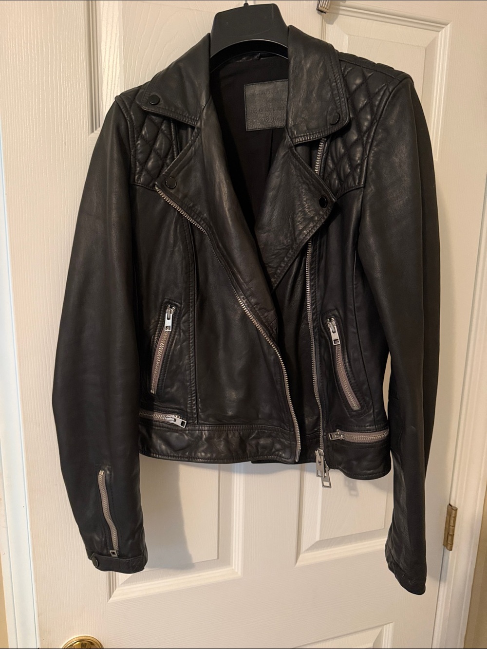 AllSaints Black Quilted Leather Moto Jacket